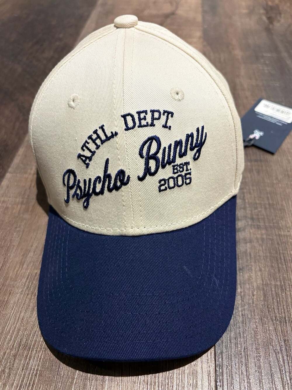 Psycho Bunny Athl Dept Est 2005 Baseball Cap Cream Navy